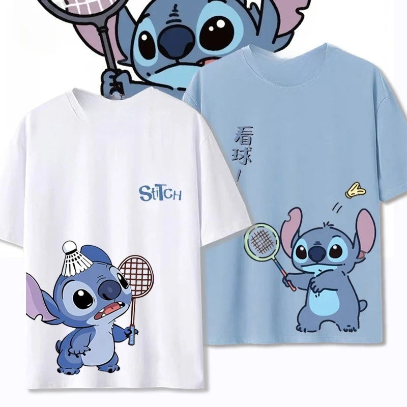 Stitch Star Badminton Joint Stitch Cotton Short Sleeve T-Shirt Summer Loose Unisex Top Boys and Girls Street Fashion