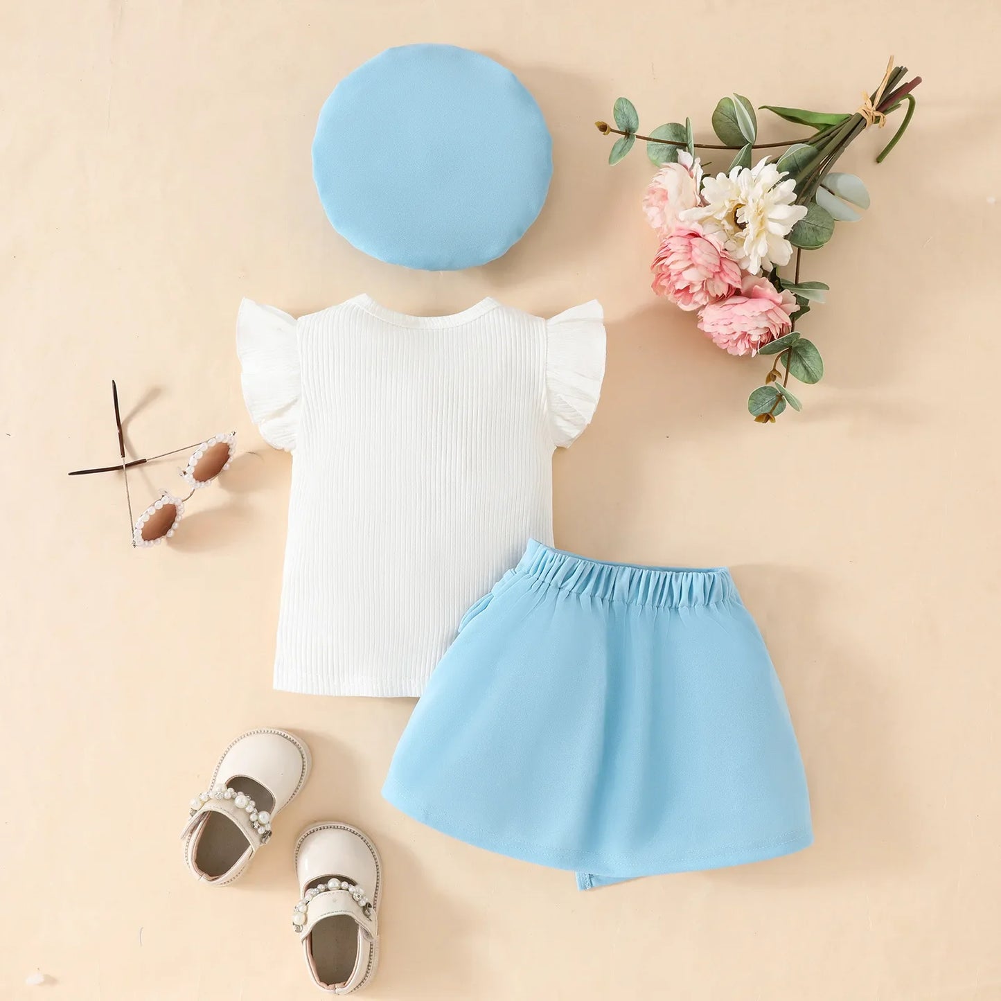 0-3Y Baby Girls Clothes 2025 Summer Toddler Outfit Sleeveless Top+Skirt+Beret 3Pcs Set Children's Cute Bow Suit Girls Clothing
