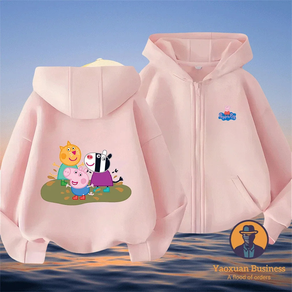 Modern Peppa Pig Girls Children Zip Up Hoodie Cute Cartoon Print Windproof Warm Autumn Winter New