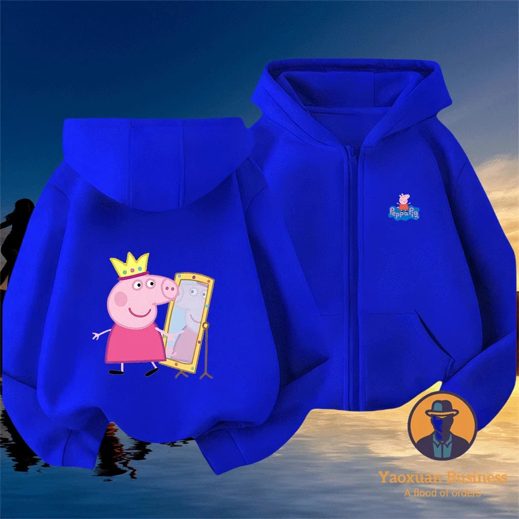 Modern Peppa Pig Girls Children Zip Up Hoodie Cute Cartoon Print Windproof Warm Autumn Winter New