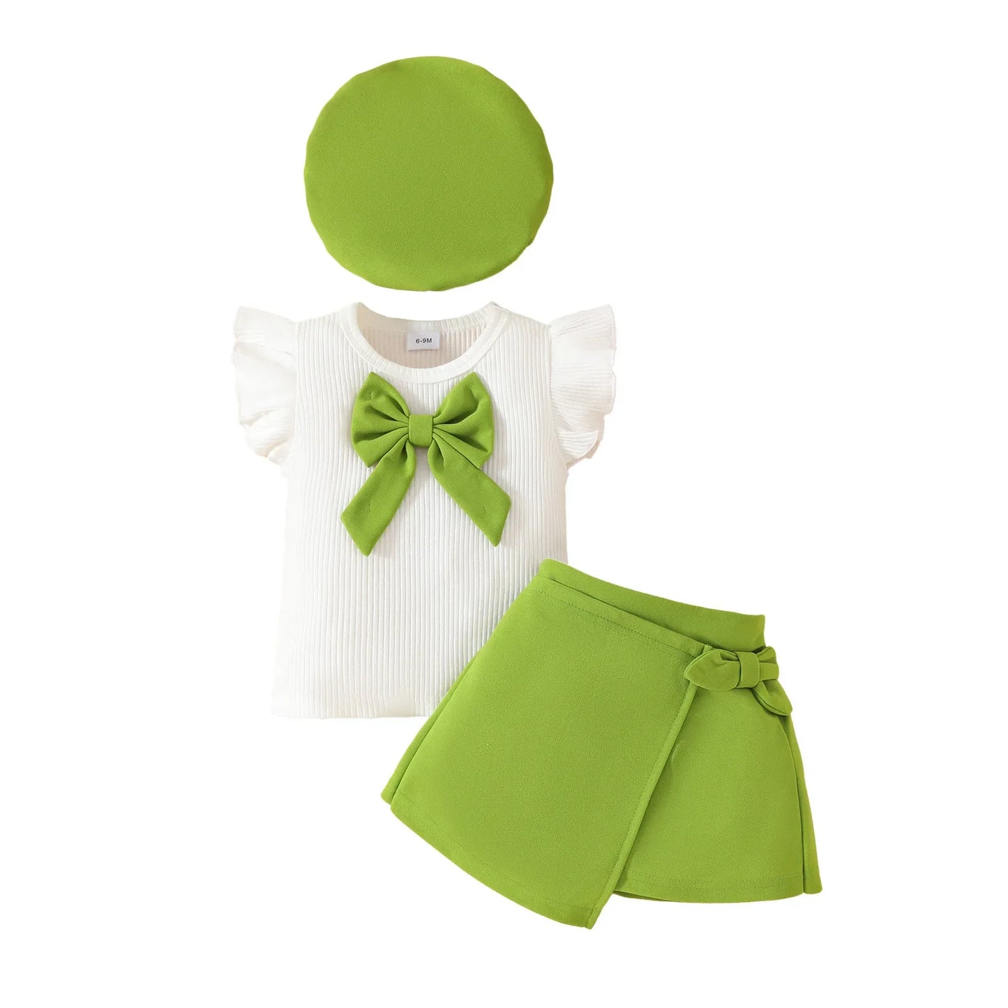 0-3Y Baby Girls Clothes 2025 Summer Toddler Outfit Sleeveless Top+Skirt+Beret 3Pcs Set Children's Cute Bow Suit Girls Clothing