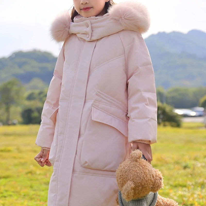 New 2025 Winter Girls' Thermal Insulated Down Jacket - Trendy Stylish Mid-Length Winter Coat for Kids, Warmth & Fashion Combo