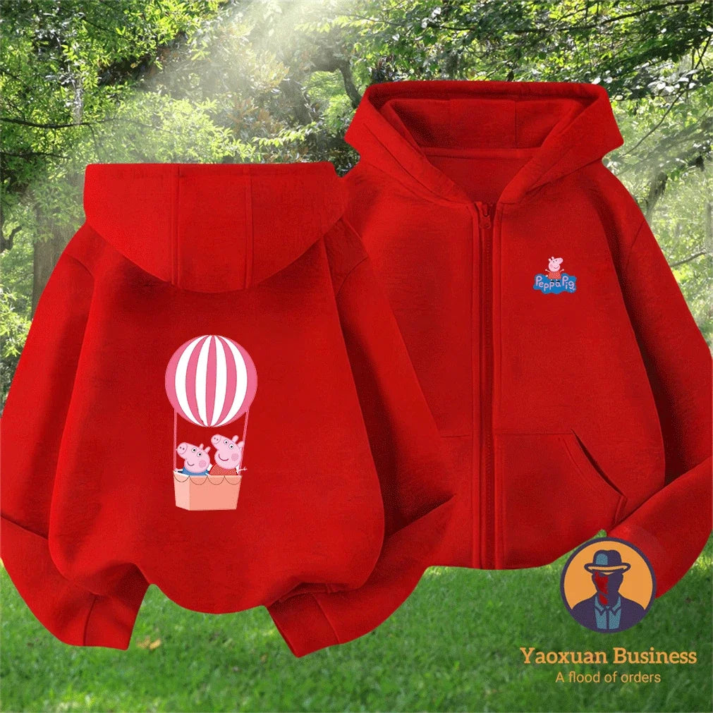 Modern Peppa Pig Girls Children Zip Up Hoodie Cute Cartoon Print Windproof Warm Autumn Winter New