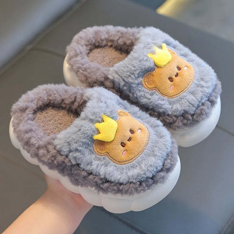 Cute Cartoon Thick Bottom Cotton Slippers Children 2025 Winter Warm Kids Home Plush Slippers Boys Girls Indoor House Shoes