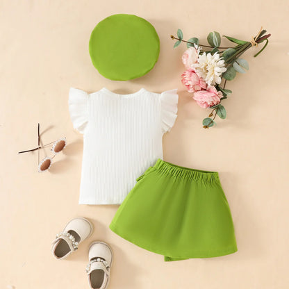 0-3Y Baby Girls Clothes 2025 Summer Toddler Outfit Sleeveless Top+Skirt+Beret 3Pcs Set Children's Cute Bow Suit Girls Clothing