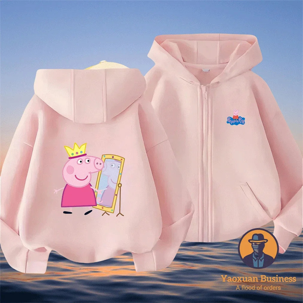 Modern Peppa Pig Girls Children Zip Up Hoodie Cute Cartoon Print Windproof Warm Autumn Winter New